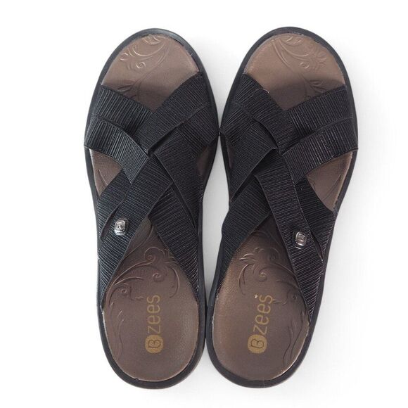 BZEES Disco Strappy Elastic Slide-on Wedge Sandals Black Women's 7M - Picture 9 of 10